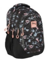 Ghiozdan GREYHOUND cu 3 compartimente si buzunar exterioar cu fermoar 46 x 34 x 27 cm NEGRU cu PURPLE