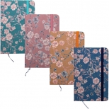 Notebook A7, 80 de pagini format dictando, coperta tare imbracata in material textil, model flori. 24buc/display.