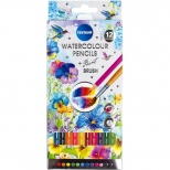Set 12 creioane color acuarelizate ART si o pensula, corp hexagonal. 