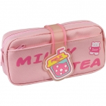 Penar cu 2 fermoare, modele asortate, design 3d, Milky Tea, dimensiune 21 x 9.5 x 5 cm