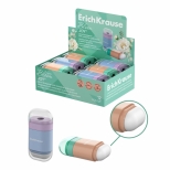 Ascuțitoare din plastic ErichKrause JOY®, Pastel Bloom, cu recipient și radieră, asortate (cutie 12 buc.)