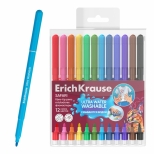 Carioci cu vârf textil ErichKrause Safari Ultra Lavabile 12 culori (în pungă PVC cu agățătoare 12 buc)
